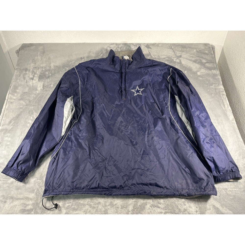 Dallas Cowboys NFL Quarter Zip Windbreaker Jacket Navy Blue Fleece Lined Mens2XL